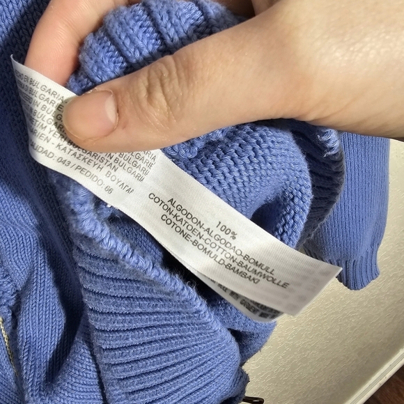 Massimo Dutti Solid Blue Cotton Knit Sweater - Picture 3 of 4